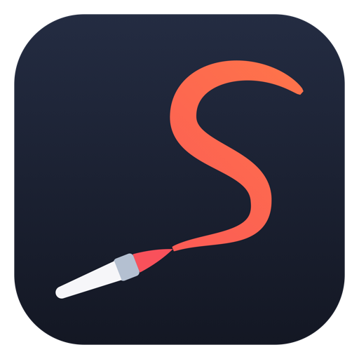 The Sketchy app icon: a coral brush stroke curling into an S, with a paintbrush at its tail